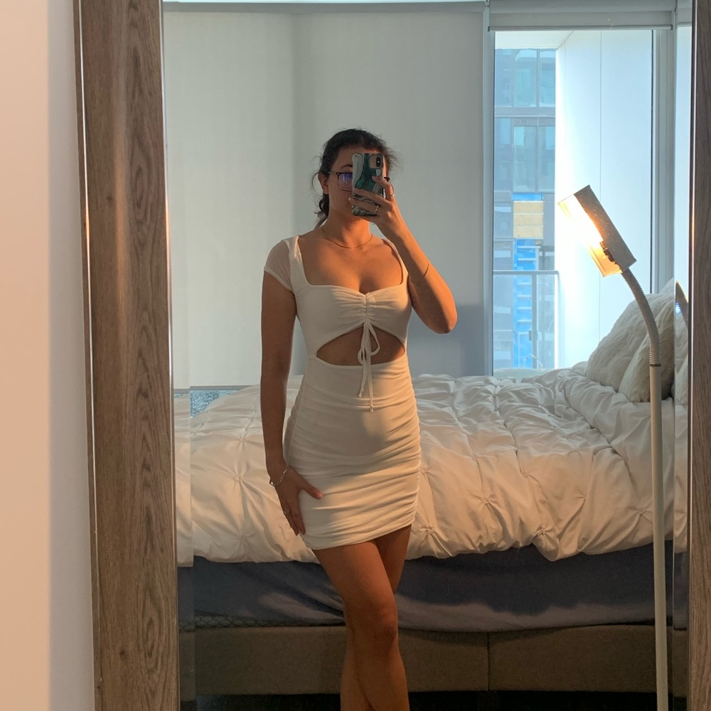 Pretty Little Thing white mesh tie mini dress